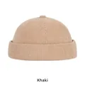 Retro khaki corduroy docker cap with minimalist rolled edge for men and women - One Size (54-58cm) / Khaki
