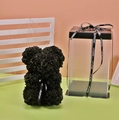 25cm Black rose bear handmade with artificial flowers in transparent gift box - 23CM Bear+Gift Box+Light / Black