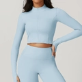 Veste de yoga slim bleu clair à manches longues zippée avec passe-pouces et pantalon taille haute - 10/M / Hauts / Bleu ciel