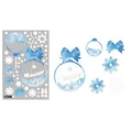 Blue Christmas window static stickers featuring reindeer sleigh and snowflake ornaments - BQ400 Hanging Balls