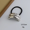 Minimalist elastic hair tie with textured silver geometric metal piece for women - Large Textured Double-Bar Silver