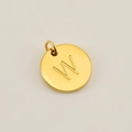 Polished gold circular stainless steel pendant with engraved capital letter W - Letter W (XRS-1456) / Gold