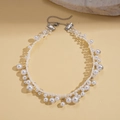 Close-up of vintage Baroque necklace featuring lustrous imitation pearls and silver clasp - Multi-layer Necklace - White