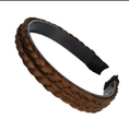 Brown synthetic hair braided headband with double strand twist design and non-slip teeth - 2.5cm Wide / Double Braid / Tan