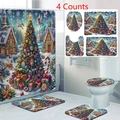Christmas themed bathroom set with waterproof curtain, non-slip mats and toilet cover - 3-Piece Bath Mat Set / Christmas Fantasy Unicorn (24-2)