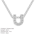 Silver stainless steel U-shaped letter pendant necklace with zircon inlay for women - Letter U / Silver