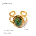 Vintage golden stainless steel adjustable ring with oval turquoise stone and bead texture - Vintage Twisted Border Turquoise Ring