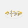 Elegant gold S925 silver ring featuring double flower design with white marquise zircons - US 8 / 282-Double Flower Star Design / 18K Gold