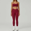 Ensemble de yoga bordeaux pour femme avec brassière en U et legging à taille en V - Rouge Cerise (Soutien-gorge + Leggings)