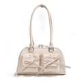 Sac à épaule blanc cassé chic avec deux poches décoratives et détails de nœuds - Blanc