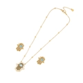 Goldenes Hamsa-Hand-Schmuckset mit blauem Evil-Eye-Anhänger und passenden Ohrsteckern - Hamsa Hand Böser Blick Stil(1#)