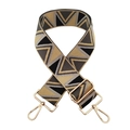 Close-up of geometric triangle jacquard wide strap with golden metal lobster clasps - 21 Light Gray Dark Gray Yellow