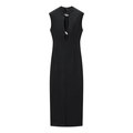 Elegantes schwarzes ärmelloses Maxikleid mit Cut-out und Metallschnallen auf weißem Grund - S / Schwarz