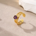 Gold-plated adjustable stainless steel ring featuring a round purple zircon stone - Gold-Purple Zirconia (Round)