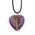 Amethyst heart pendant wrapped in copper tree of life wire with black braided rope - Amethyst (Antique Red)