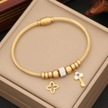 Goldenes Stahlseil-Armband mit Schlüssel- und Kleeblattanhängern in Schmuckbox - Kleeblatt Schlüssel Stil(4#)