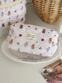 Gesteppte weiße Kosmetiktasche mit niedlichen Bären und roten Schleifen - Pink Zoo - Achteckige Tasche