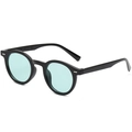 Retro round frame sunglasses with glossy black frame and light blue tinted lenses - Glossy Black Frame Light Green Lens