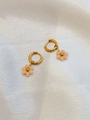 Gold hoop earrings with handmade light pink flower charms on white silk fabric - Dusky Pink