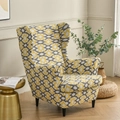 Elastic wingback chair cover with yellow and grey geometric pattern for armchair protection - Golden Years