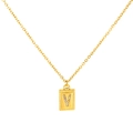 18k gold plated titanium square pendant necklace with zircon letter V inlay for women - Letter V(S-N150-V)