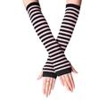 Pink and black striped fingerless arm warmers in long knit style for punk cosplay outfits - Black + Pink Stripe / One Size