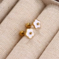 Exquisite 18K gold plated daisy stud earrings with secure screw back closure - White Flower / White Pair (Boxed)