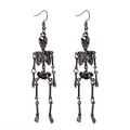 Halloween gun-black skeleton drop earrings with long dangle alloy bone design for women - Full Body Skeleton Hooks / Gunmetal