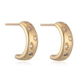 Minimalist 18K gold C-shaped earrings with colorful zircon stones on white background - Multi-color Zircon C-Shape Style (45653)