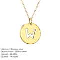 14K gold plated stainless steel necklace featuring a round hollow letter W pendant charm - Letter W (W-14K Gold)