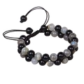 Double-layer beaded bracelet featuring black stones and shimmering blue labradorite beads - Double Row Woven