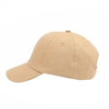 Classic khaki solid color kids baseball cap with cotton twill texture from a side view - Camel