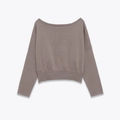 Elegante maglione in maglia taupe con spalle scoperte e scollo a barchetta e polsini - S / Grigio