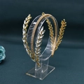Goddess style golden bridal headband with three rows of crystals and marquise wheat motifs - DZ030 / Gold