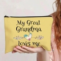 Close-up of yellow canvas makeup bag with Grandma rainbow heart design and zipper - My Great Grandma Loves Me Yellow (jiaying0039)
