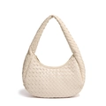 Borsa a mezzaluna beige con trama intrecciata minimalista e manico coordinato elegante - Bianco Sporco