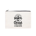 Off-white canvas pouch with black Sister-in-Christ print and cross design - Sisters in Christ 1