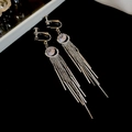 Clips d'oreilles fleur en zircon argent avec longues franges et fermoir à vis réglable - 9# Clip d'Oreille à Franges Rotatif en Argent