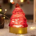 Albero di Natale luminoso in cristallo rosso con base dorata e decorazioni glitterate - Albero di Natale rosso con acqua