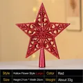 Detail of 21cm red hollow star tree topper with glitter finish for Christmas tree - 20cm Hollow Flower Pattern Red