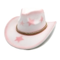 Pink and white gradient wool felt cowboy hat featuring star prints and decorative band - M (56-58cm) / White