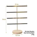 Golden metal 4-tier earring stand with 96 holes and circular solid wood base - 96-hole Wood Base Earring Rack / Gold