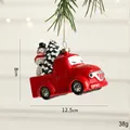 Red retro Christmas truck ornament with snowman and snowy tree for holiday tree decor - Car with Snowman and Tree