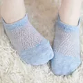 Light blue mesh cotton socks for girls with breathable diamond pattern and ribbed cuffs - 1152-Blue (No Non-slip Grip)