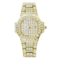 Montre de luxe dorée carrée sertie de diamants avec affichage du calendrier - Doré