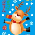 Christmas window sticker featuring a cartoon reindeer with a scarf and snow on blue background - Z-02 (Approx 30*20cm)