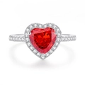 Luxurious S925 silver ring featuring a large red heart-shaped stone and zircon pavé - Heart Pave Style (FDJZ-115)
