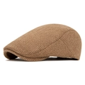 Béret classique marron chameau en laine épaisse avec texture vintage anglaise - Réglable / Kaki