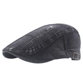 Béret en denim délavé gris foncé avec boucle réglable et étiquette pour hommes - Noir