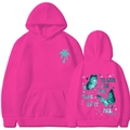 Sweat à capuche rose vif avec logo palmier et imprimé papillon au dos style décontracté - S / Hauts / Rose Rouge 1
